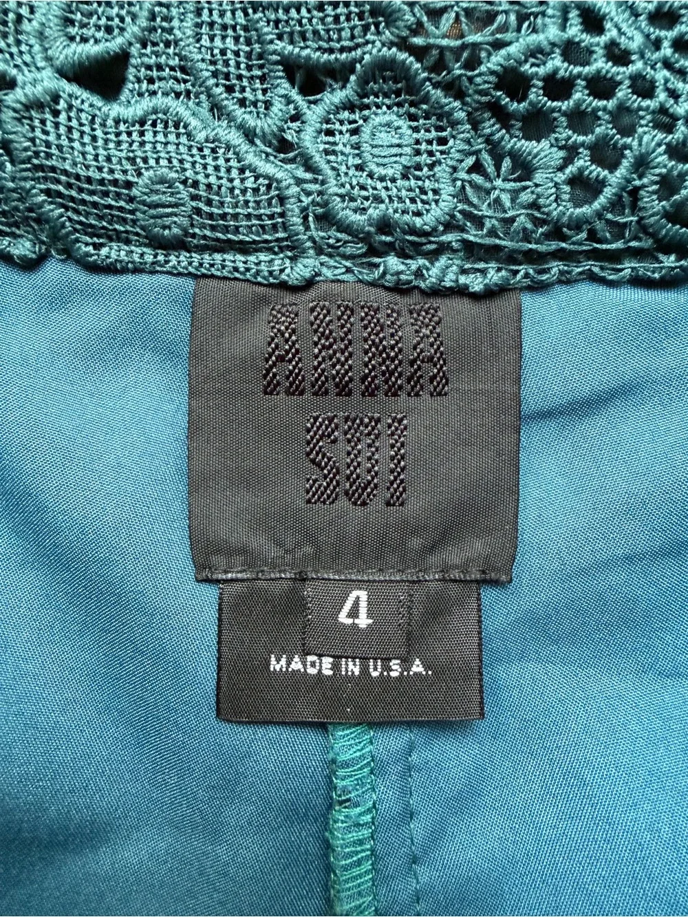 Anna Sui Teal Lace High-Waist Shorts